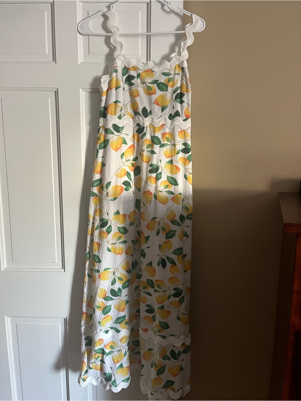 Women’s White Maxi Dress with Yellow Lemon Print